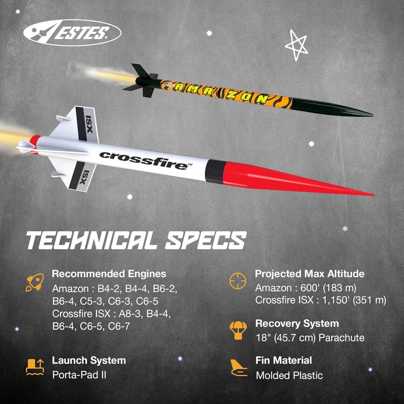 Estes Tandem-X Flying Model Rocket Launch Set with Amazon and Crossfire ISX Rockets - Orange, 30 Inches - Image 5
